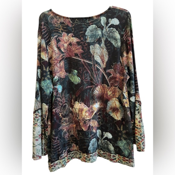 Soft Surroundings Whimsygoth Abstract Floral V-Neck Stretch Top Fairycore - Picture 2 of 4